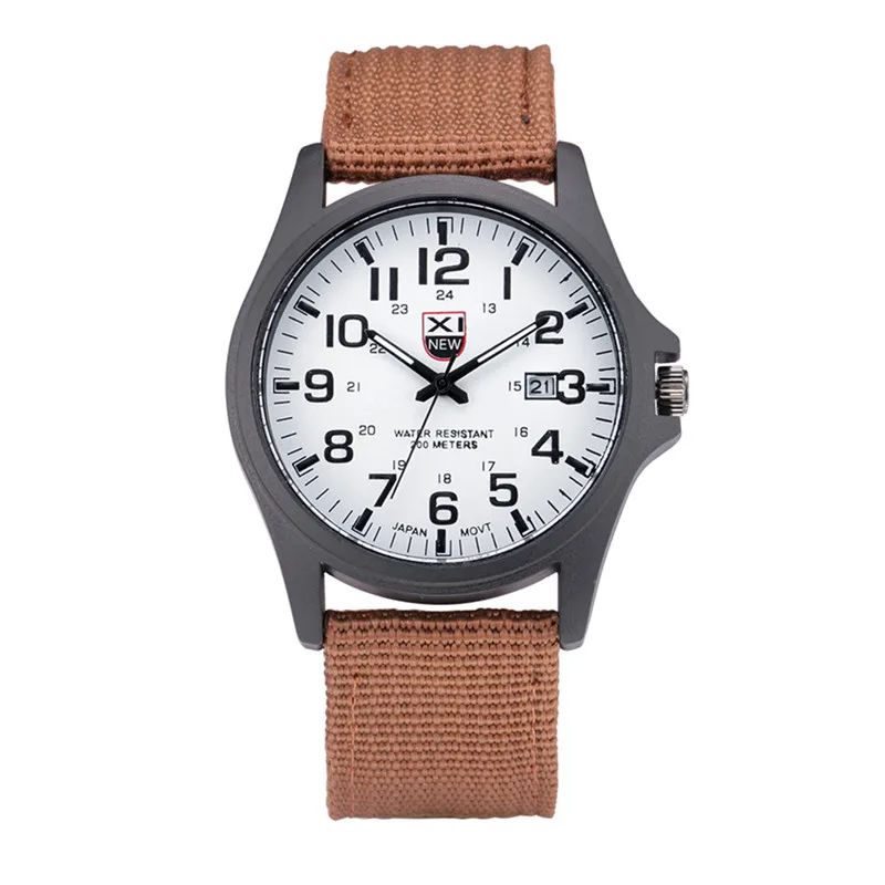 1pc / Lot XINEW Brand Watches For Men Students Fashion Casual Nylon Band Sports Military Date Quartz Wrist Watch Montre Homme