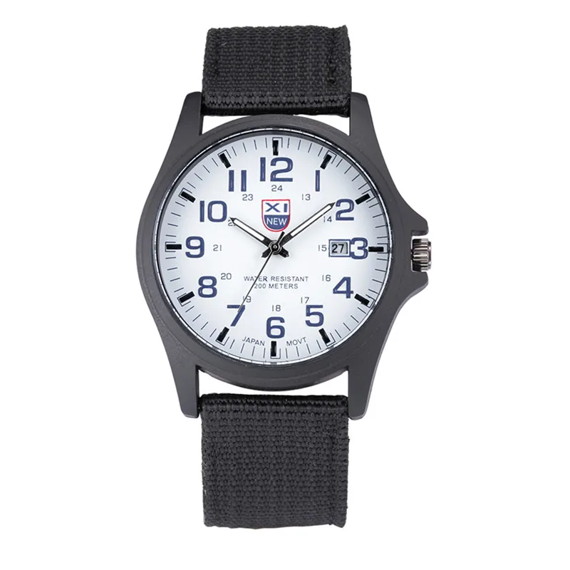 1pc / Lot XINEW Brand Watches For Men Students Fashion Casual Nylon Band Sports Military Date Quartz Wrist Watch Montre Homme
