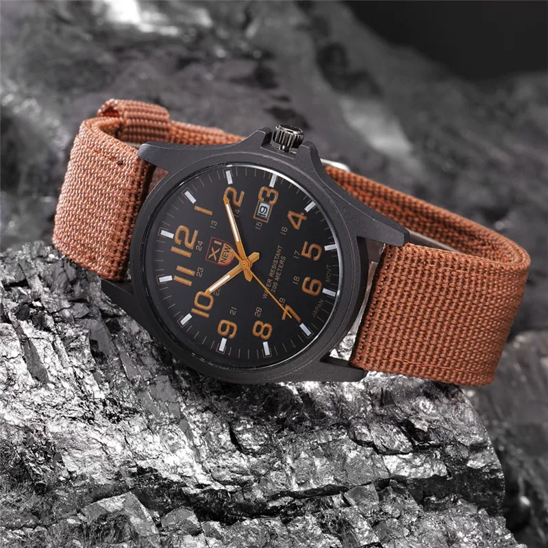 1pc / Lot XINEW Brand Watches For Men Students Fashion Casual Nylon Band Sports Military Date Quartz Wrist Watch Montre Homme