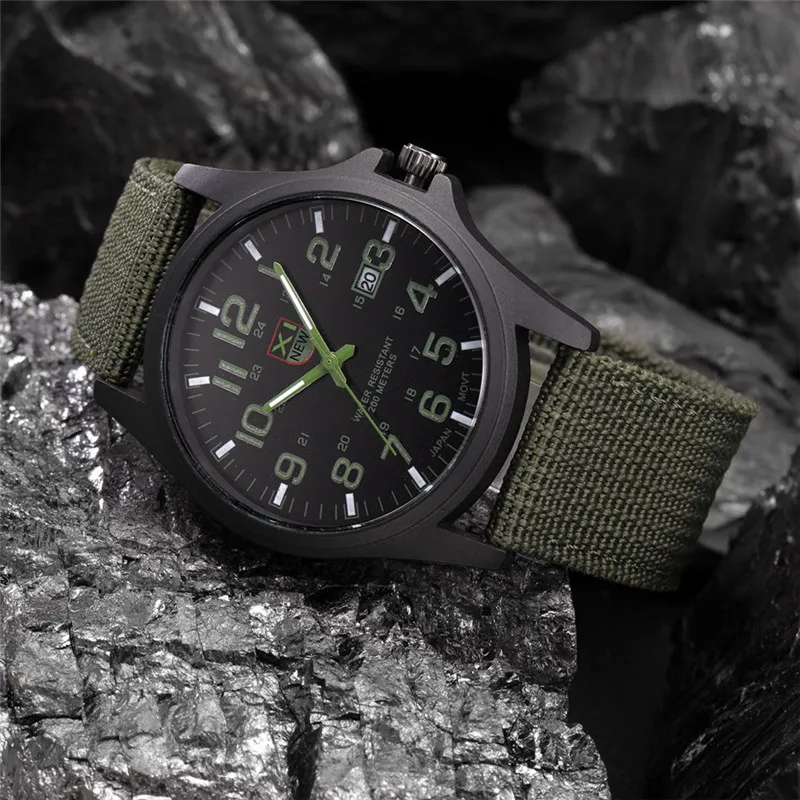 1pc / Lot XINEW Brand Watches For Men Students Fashion Casual Nylon Band Sports Military Date Quartz Wrist Watch Montre Homme