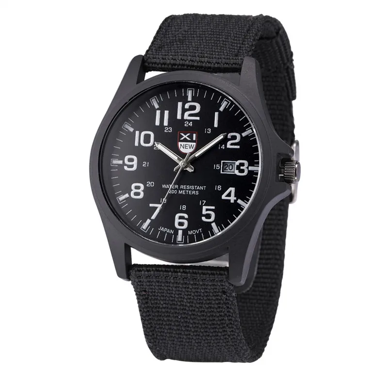 1pc / Lot XINEW Brand Watches For Men Students Fashion Casual Nylon Band Sports Military Date Quartz Wrist Watch Montre Homme