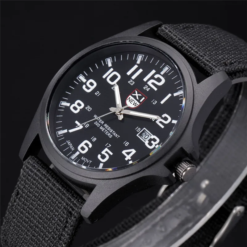 1pc / Lot XINEW Brand Watches For Men Students Fashion Casual Nylon Band Sports Military Date Quartz Wrist Watch Montre Homme