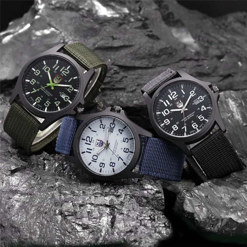 1pc / Lot XINEW Brand Watches For Men Students Fashion Casual Nylon Band Sports Military Date Quartz Wrist Watch Montre Homme