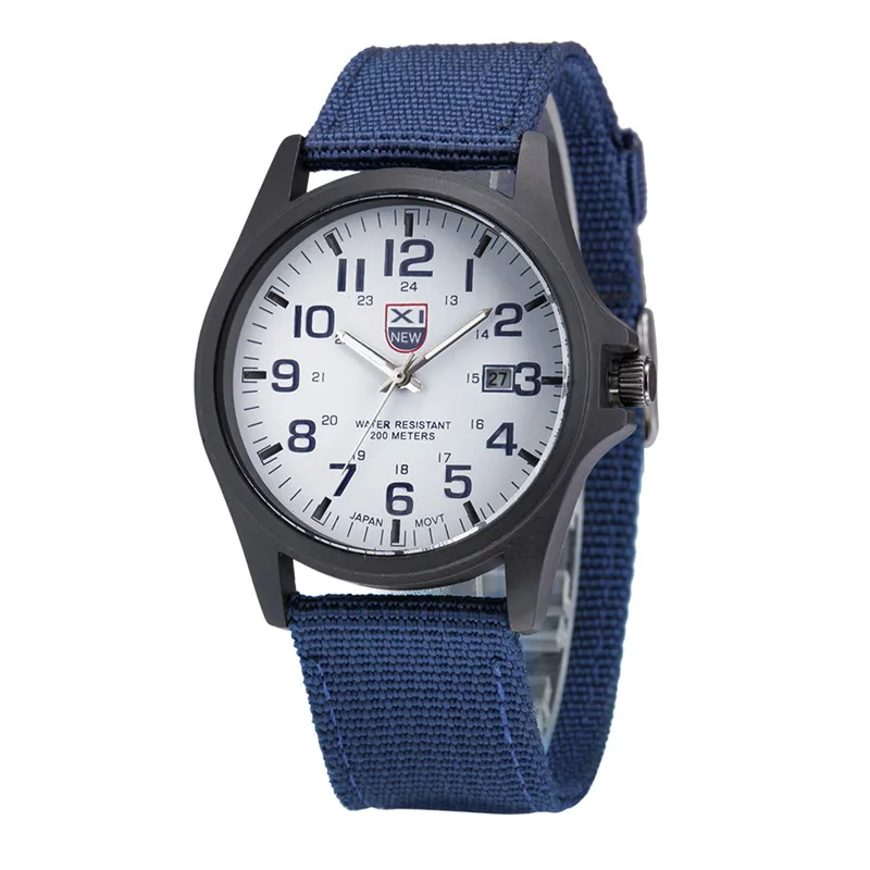 1pc / Lot XINEW Brand Watches For Men Students Fashion Casual Nylon Band Sports Military Date Quartz Wrist Watch Montre Homme