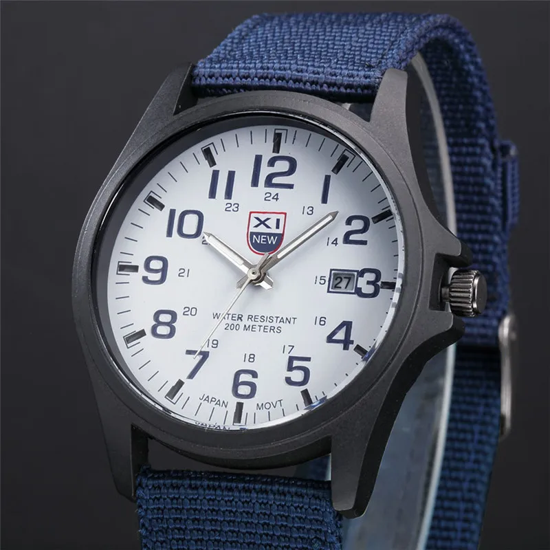 1pc / Lot XINEW Brand Watches For Men Students Fashion Casual Nylon Band Sports Military Date Quartz Wrist Watch Montre Homme