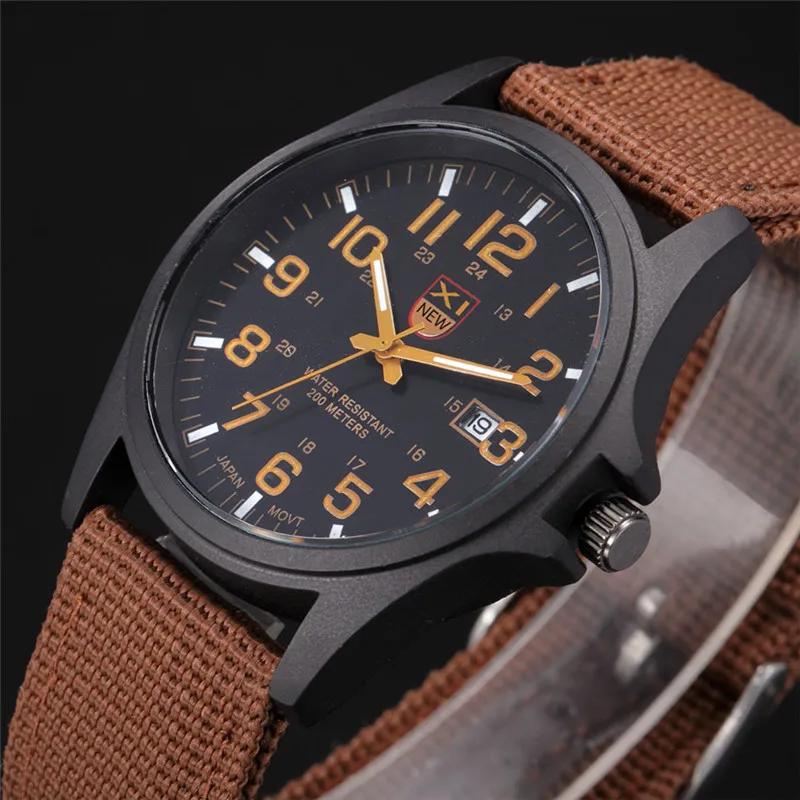 1pc / Lot XINEW Brand Watches For Men Students Fashion Casual Nylon Band Sports Military Date Quartz Wrist Watch Montre Homme