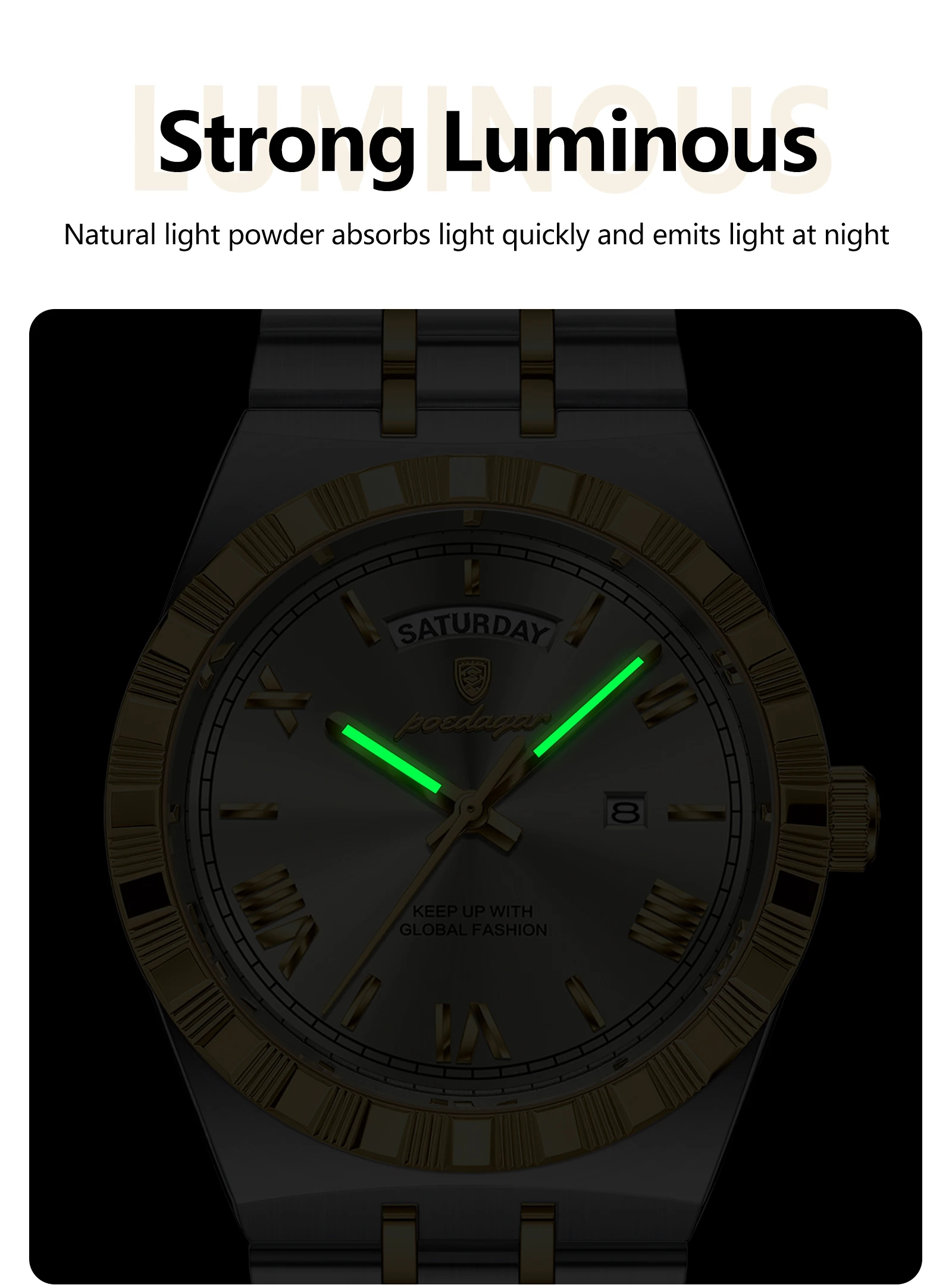 POEDAGAR Fashion Business Men's Watch Luminous Waterproof Week Date Luxury Man Wristwatch Stainless Steel Quartz Watches For Men