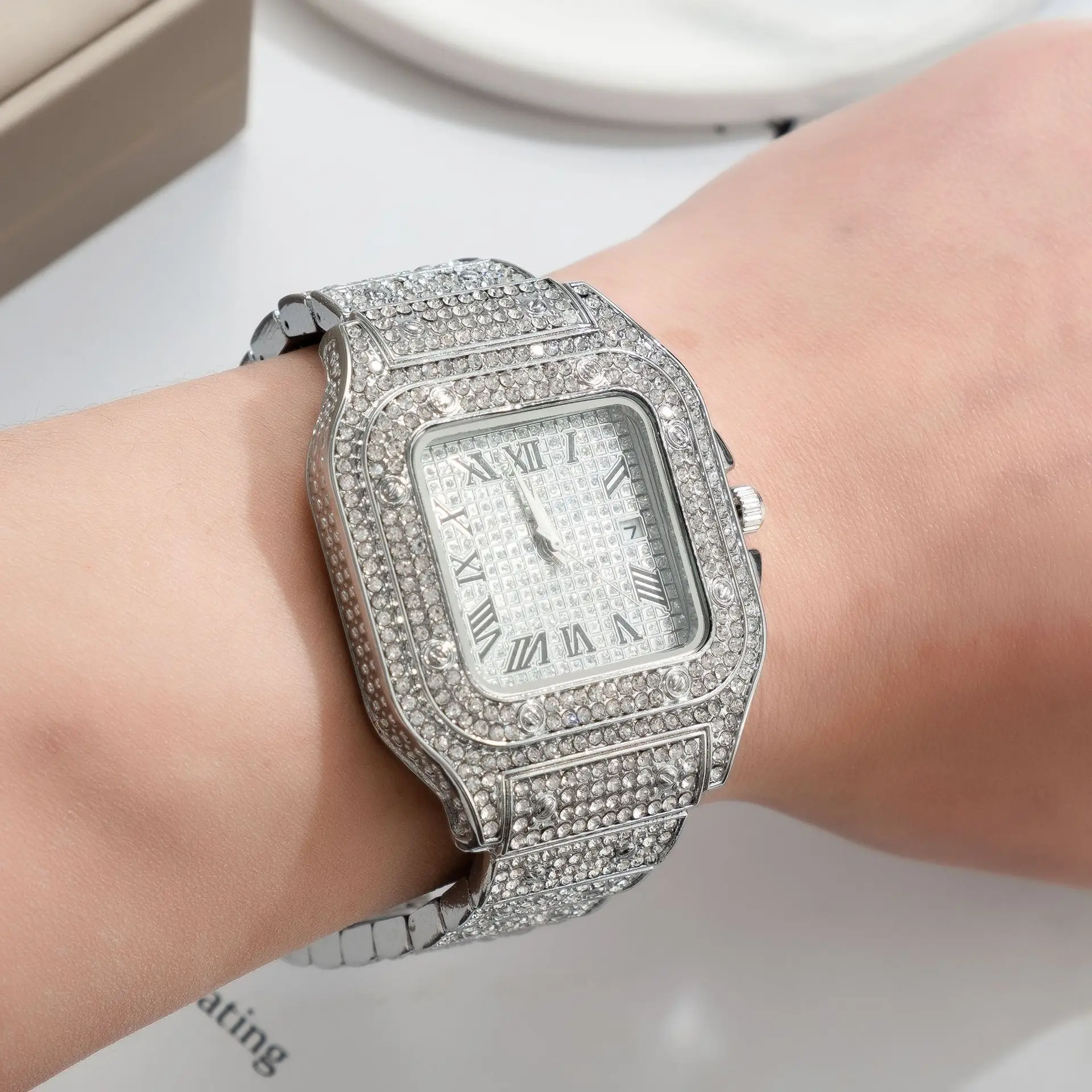 Men Watch Business Square Starry Sky Steel Belt Diamond Inlaid European American Male RomanFashion Quartz Wristwatches Gift