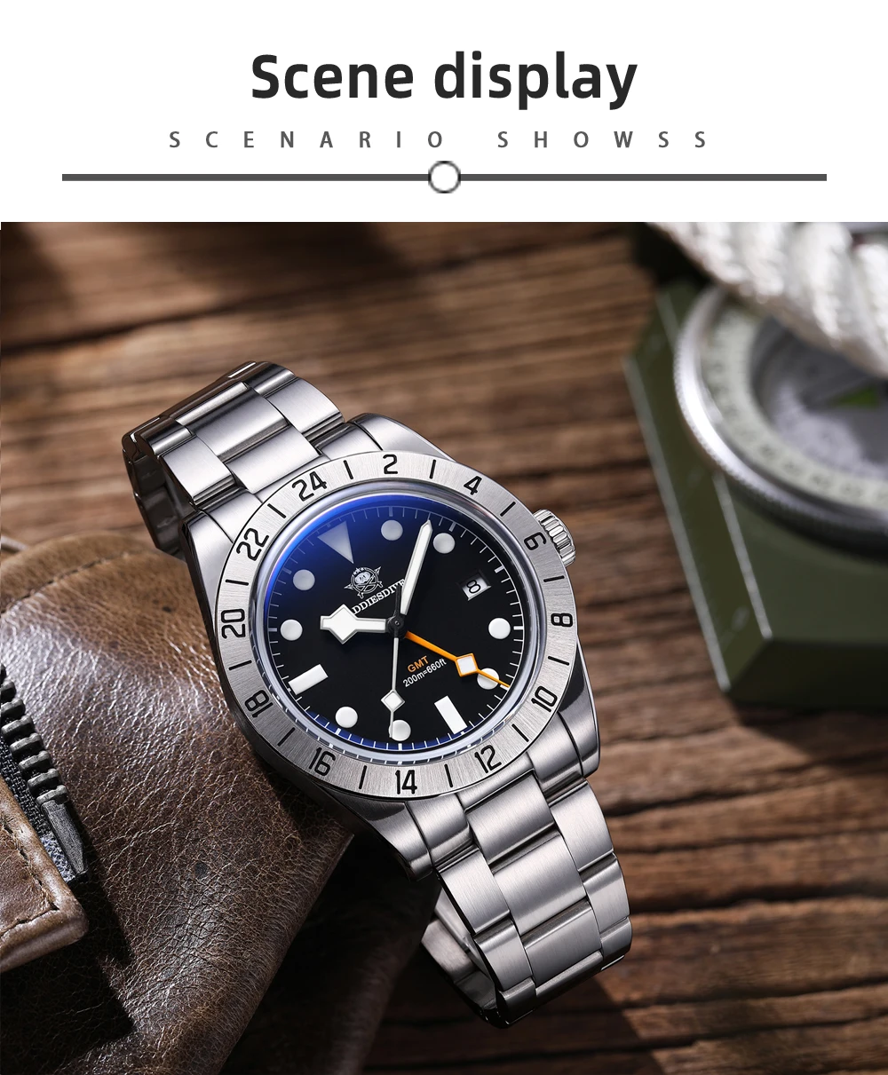 ADDIESDIVE Top Brand 39mm Quartz GMT Watches 20Bar Waterproof Luminous Bubble Mirror Sport Glass Watch for Men Relogio Masculino