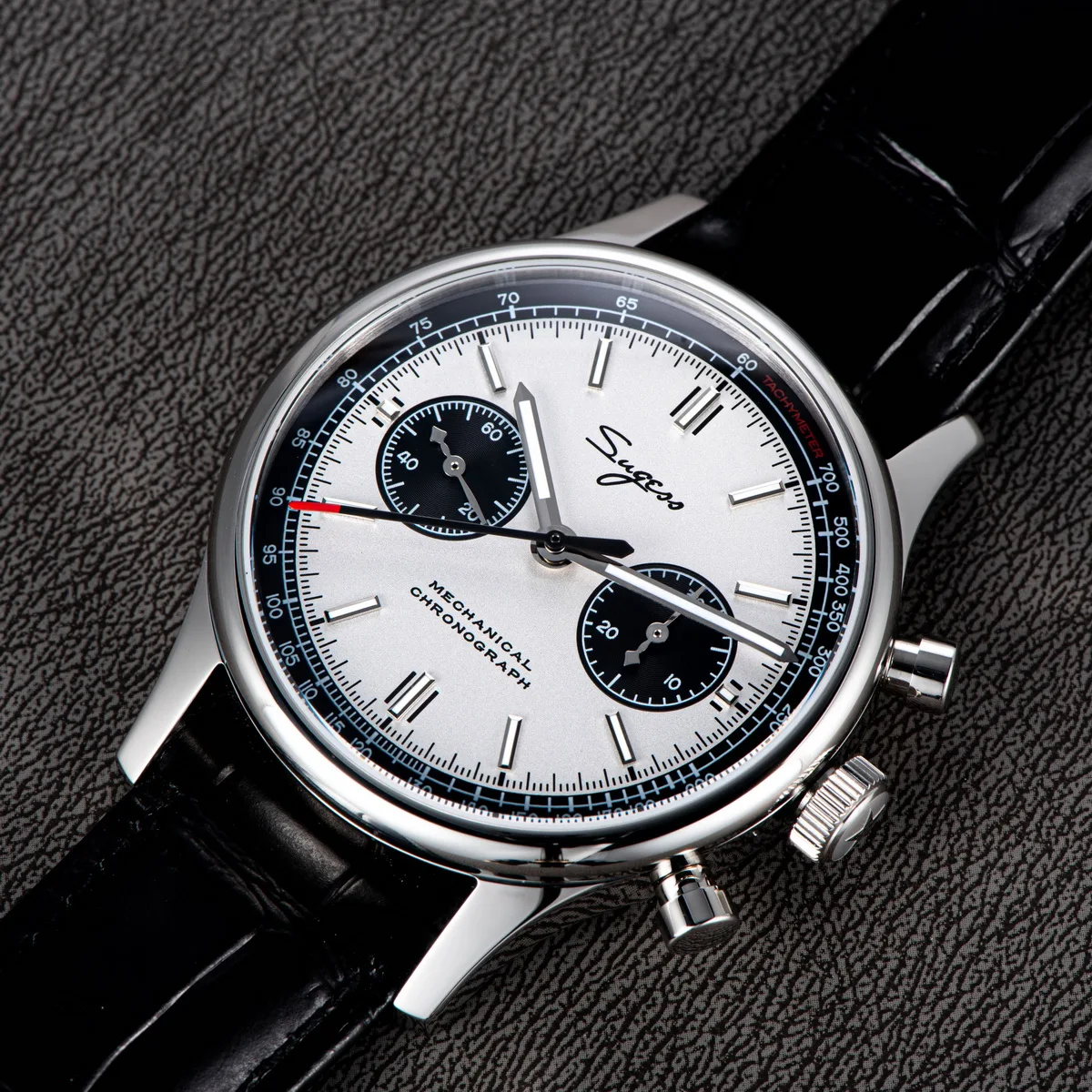 Sugess 1963 Pilot Watch Men Mechanical Chronograph Panda Wristwatch Air Force Sapphire Waterproof for Seagull Movement ST1901 v3