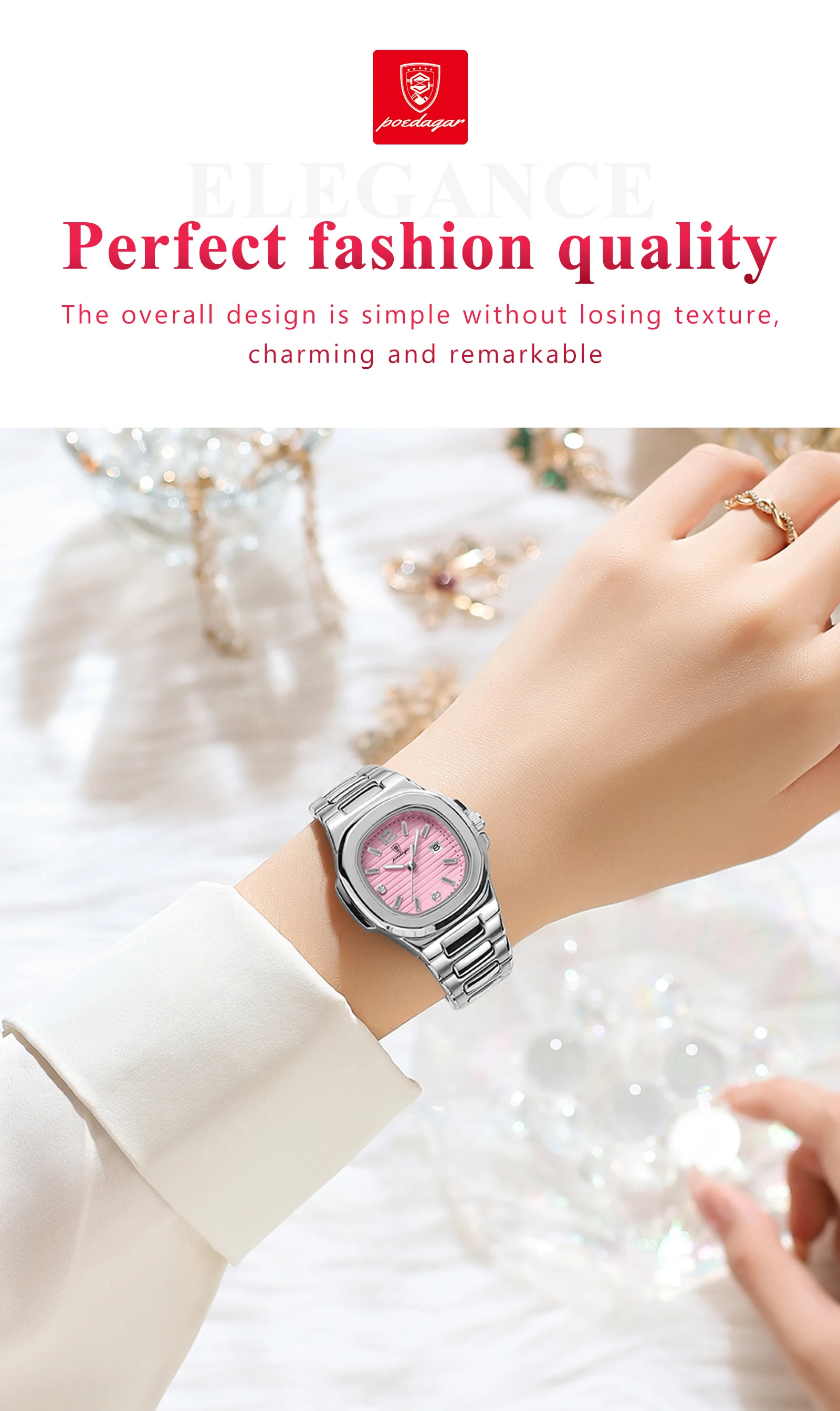 POEDAGAR Square Fashion Woman Wristwatch Luminous Waterproof Date Ladies Watch Luxury High Quality Quartz Women's Watches Reloj