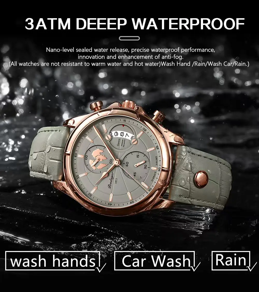 POEDAGAR Sports Casual Man Watch Date Waterproof Luminous Leather Chronograph Men's Watch Business Luxury Quartz Watches For Men