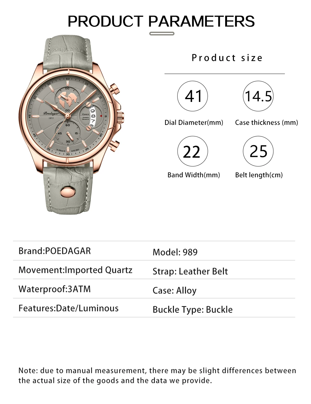 POEDAGAR Sports Casual Man Watch Date Waterproof Luminous Leather Chronograph Men's Watch Business Luxury Quartz Watches For Men