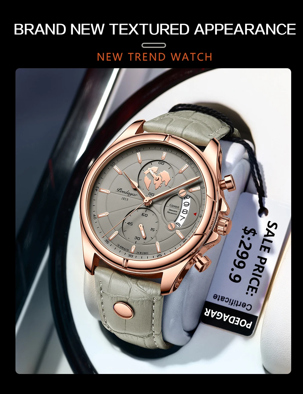 POEDAGAR Sports Casual Man Watch Date Waterproof Luminous Leather Chronograph Men's Watch Business Luxury Quartz Watches For Men