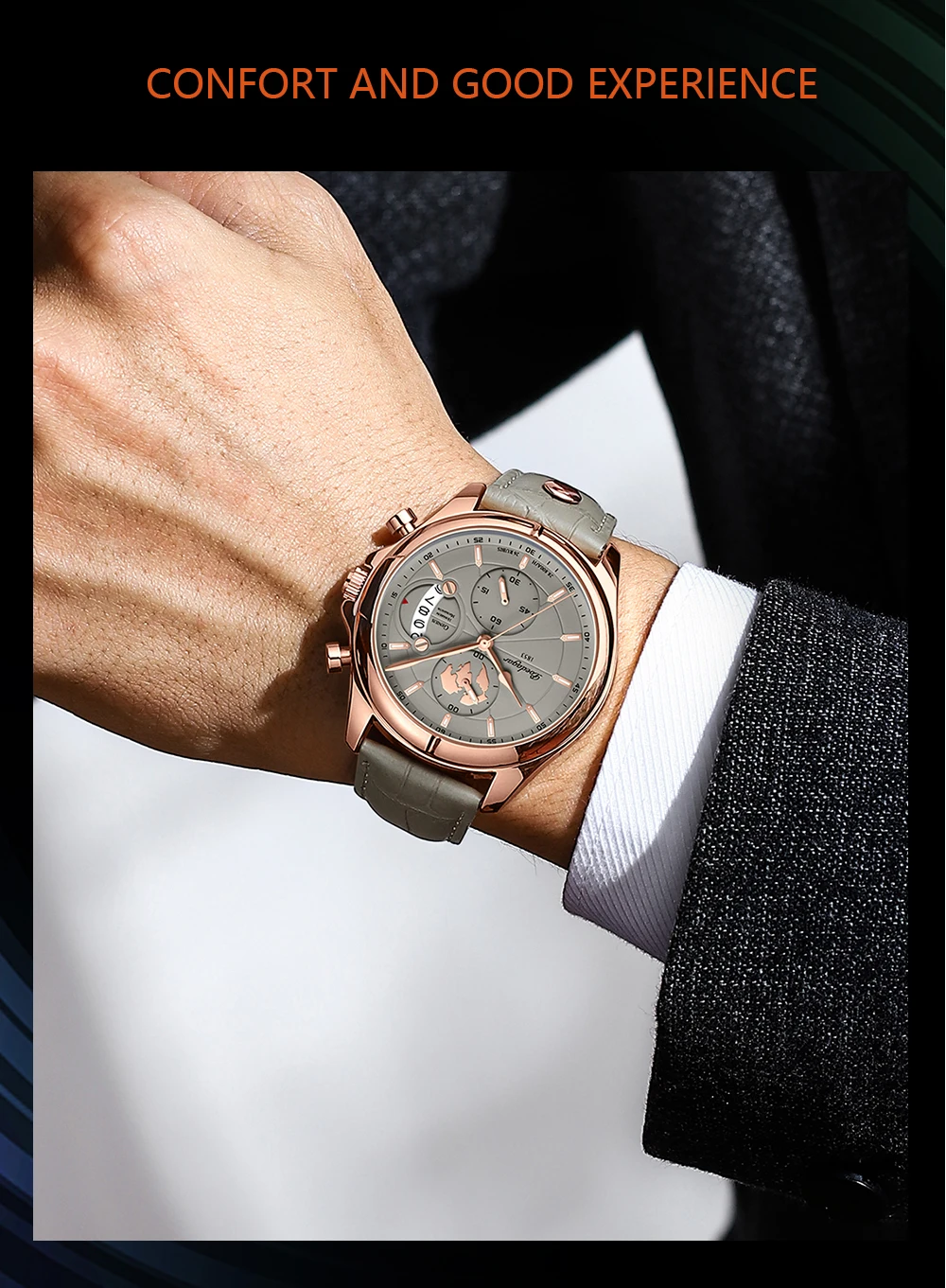 POEDAGAR Sports Casual Man Watch Date Waterproof Luminous Leather Chronograph Men's Watch Business Luxury Quartz Watches For Men
