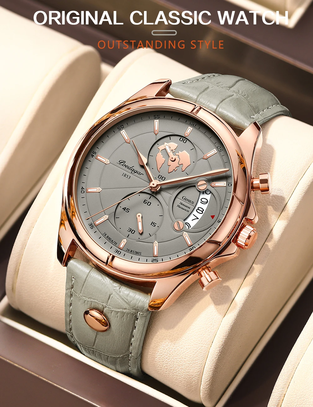 POEDAGAR Sports Casual Man Watch Date Waterproof Luminous Leather Chronograph Men's Watch Business Luxury Quartz Watches For Men