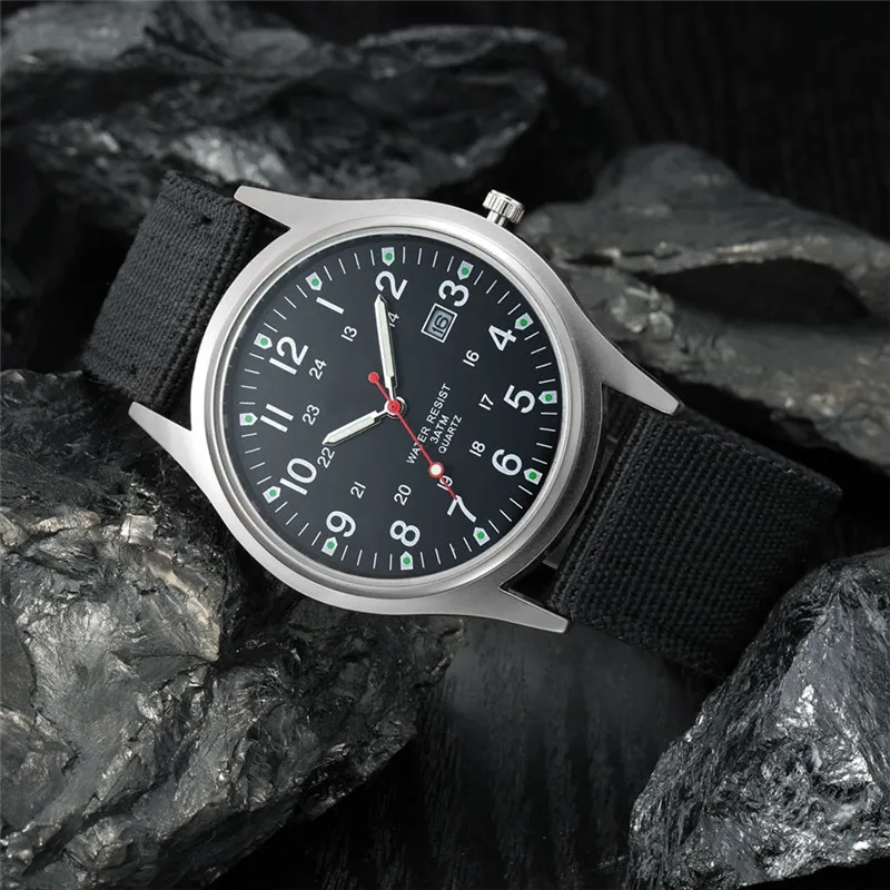 Students Brand Watches Men Fashion Casual Nylon Band Sports Simple Date Quartz Watch Black Erkek Barato Saat Relogio Masculino