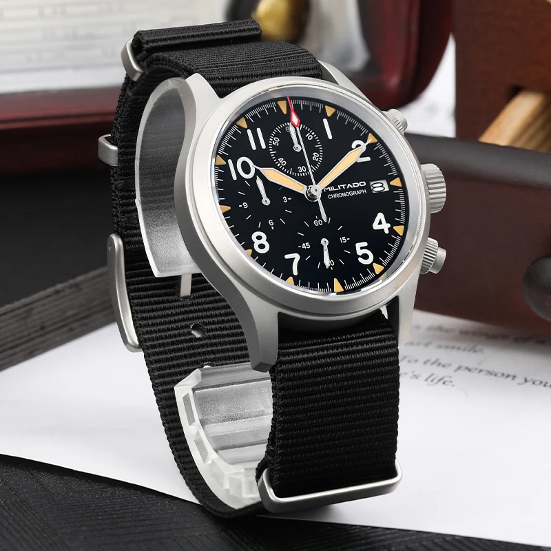 Militado ML1868KF Retro VK67 Quartz Chronograph Watch Stainless Steel Case 3 Dial Waterproof 100M Multifunction Military Watch