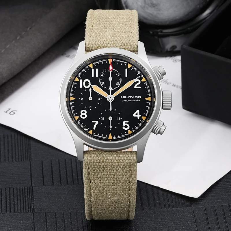 Militado ML1868KF Retro VK67 Quartz Chronograph Watch Stainless Steel Case 3 Dial Waterproof 100M Multifunction Military Watch