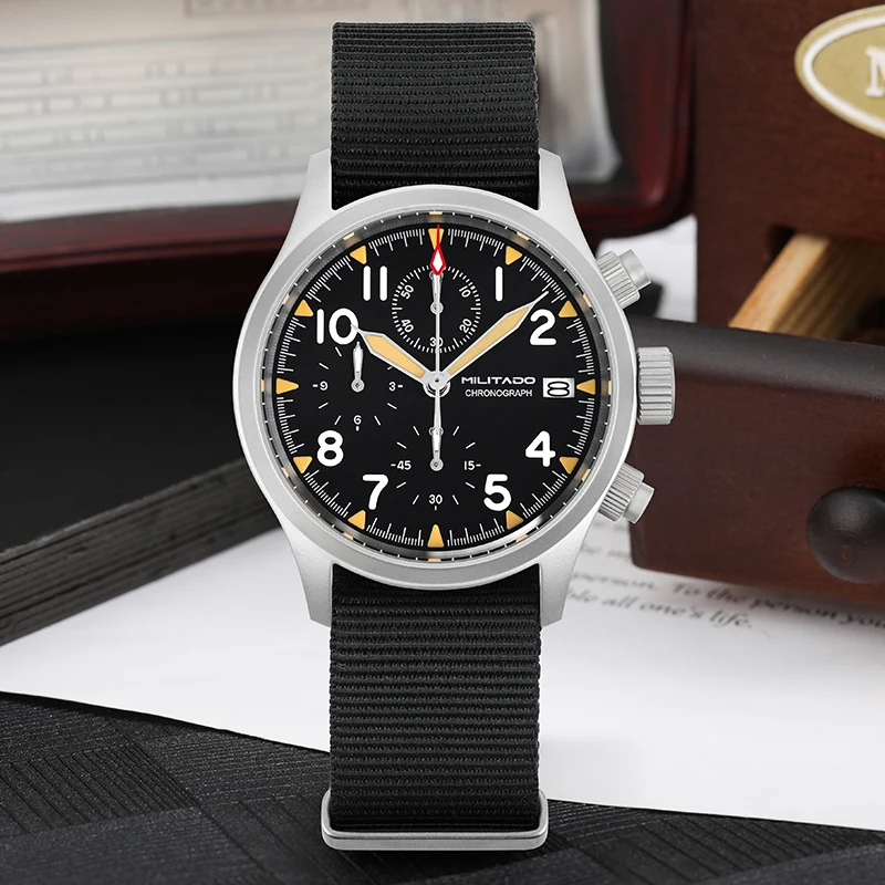 Militado ML1868KF Retro VK67 Quartz Chronograph Watch Stainless Steel Case 3 Dial Waterproof 100M Multifunction Military Watch