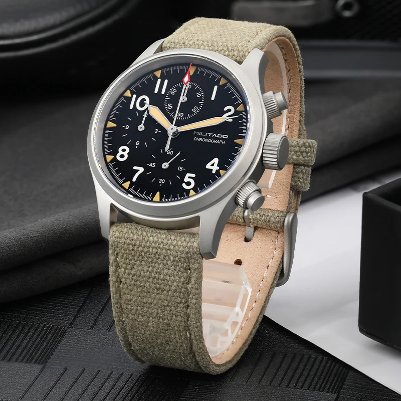 Militado ML1868KF Retro VK67 Quartz Chronograph Watch Stainless Steel Case 3 Dial Waterproof 100M Multifunction Military Watch