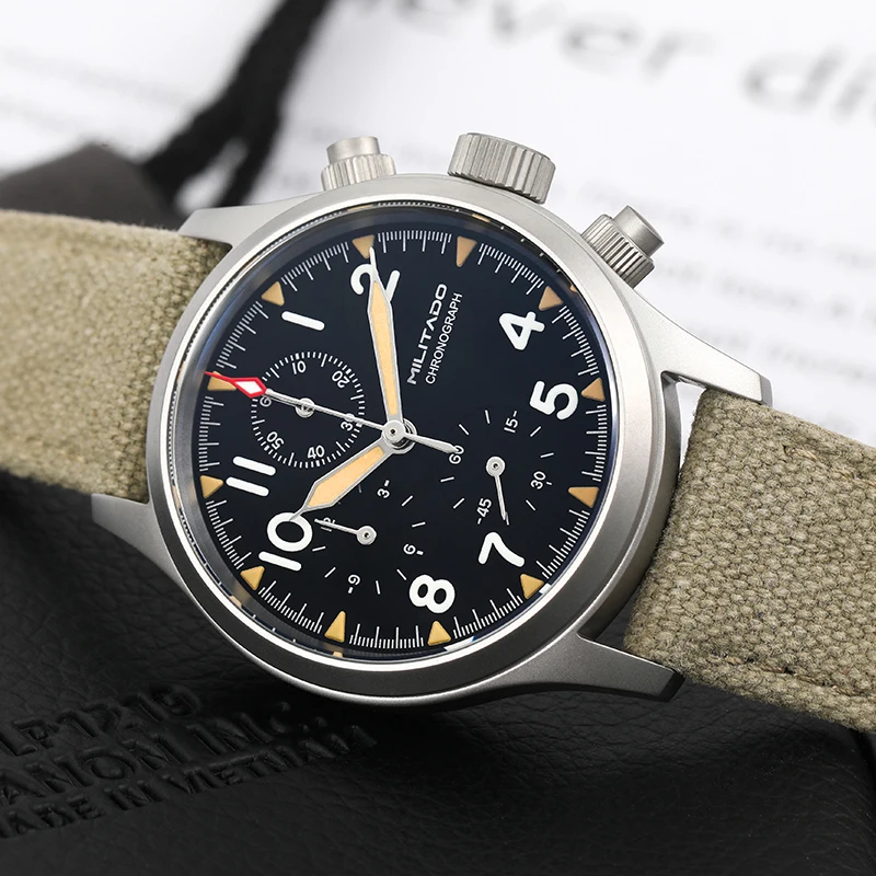 Militado ML1868KF Retro VK67 Quartz Chronograph Watch Stainless Steel Case 3 Dial Waterproof 100M Multifunction Military Watch