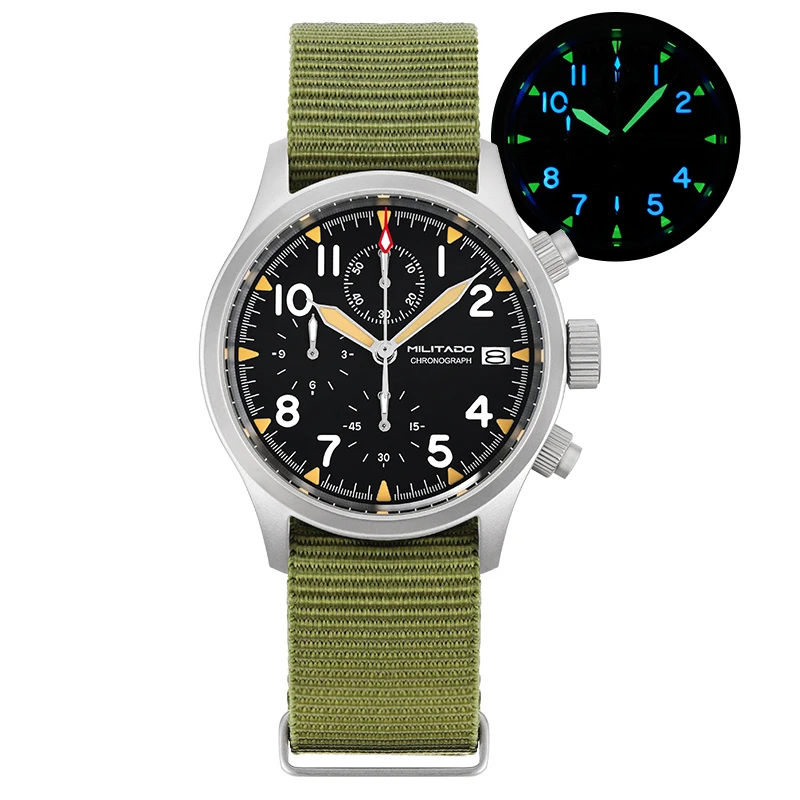 Militado ML1868KF Retro VK67 Quartz Chronograph Watch Stainless Steel Case 3 Dial Waterproof 100M Multifunction Military Watch