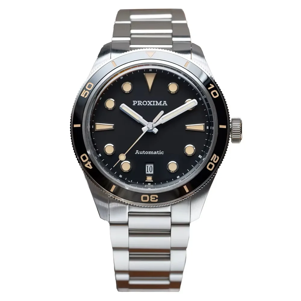 Proxima PX1697 39mm Men Watch White Enamel Dial Bubble Sapphire PT5000 SW200 Automatic Mechanical Vintage Watches 20Bar Luminous