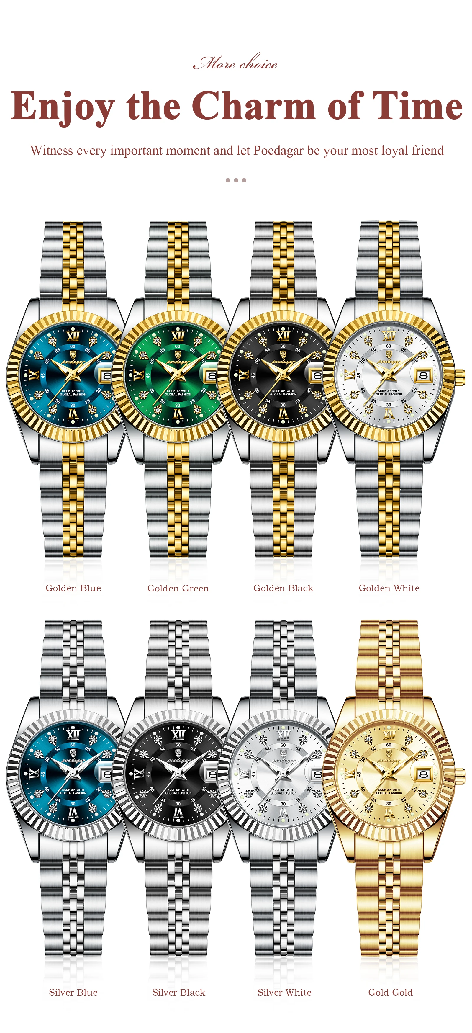 POEDAGAR Top Luxury Watch For Women Waterproof Stainless Steel Luminous Date Ladies Watch Quartz Fashion Elegant Women's Watches