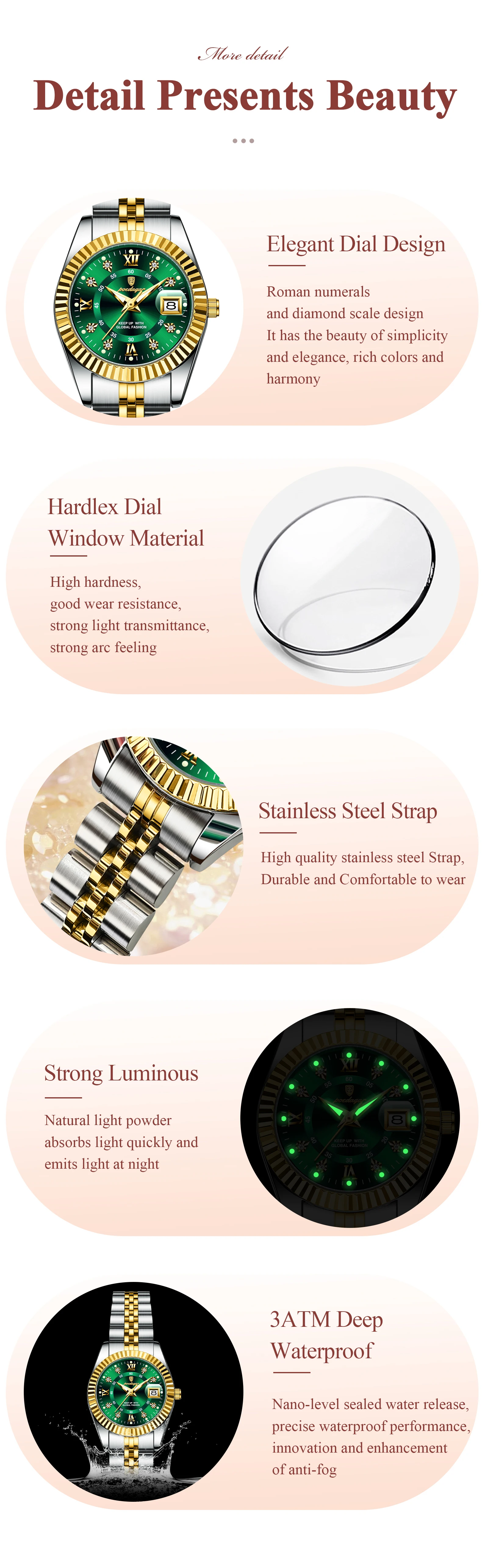 POEDAGAR Top Luxury Watch For Women Waterproof Stainless Steel Luminous Date Ladies Watch Quartz Fashion Elegant Women's Watches