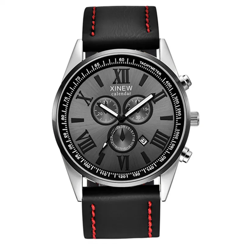 Original XINEW Brand Men Watches Boys Fashion Casual Leather Band Date Quartz Wrist Watch Black Montre Homme Reloj Hombre 2025