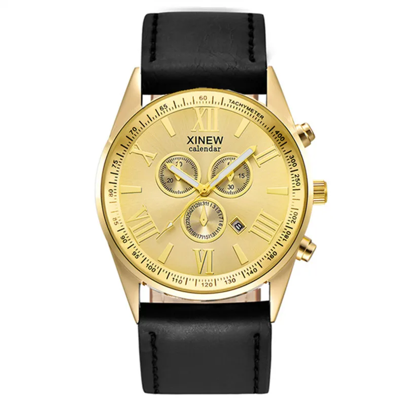 Original XINEW Brand Men Watches Boys Fashion Casual Leather Band Date Quartz Wrist Watch Black Montre Homme Reloj Hombre 2025