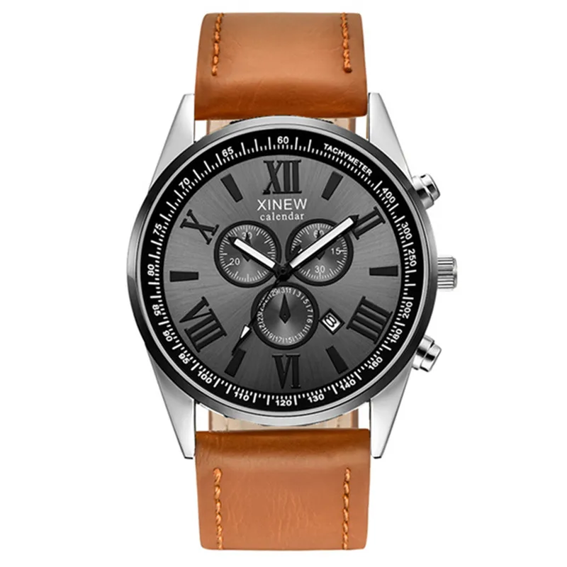 Original XINEW Brand Men Watches Boys Fashion Casual Leather Band Date Quartz Wrist Watch Black Montre Homme Reloj Hombre 2025