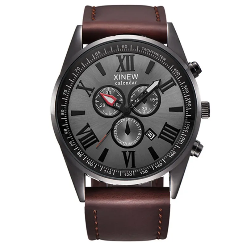 Original XINEW Brand Men Watches Boys Fashion Casual Leather Band Date Quartz Wrist Watch Black Montre Homme Reloj Hombre 2025