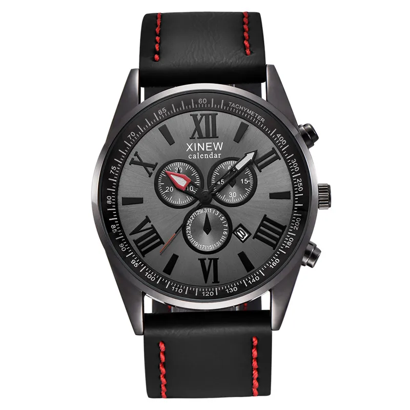 Original XINEW Brand Men Watches Boys Fashion Casual Leather Band Date Quartz Wrist Watch Black Montre Homme Reloj Hombre 2025