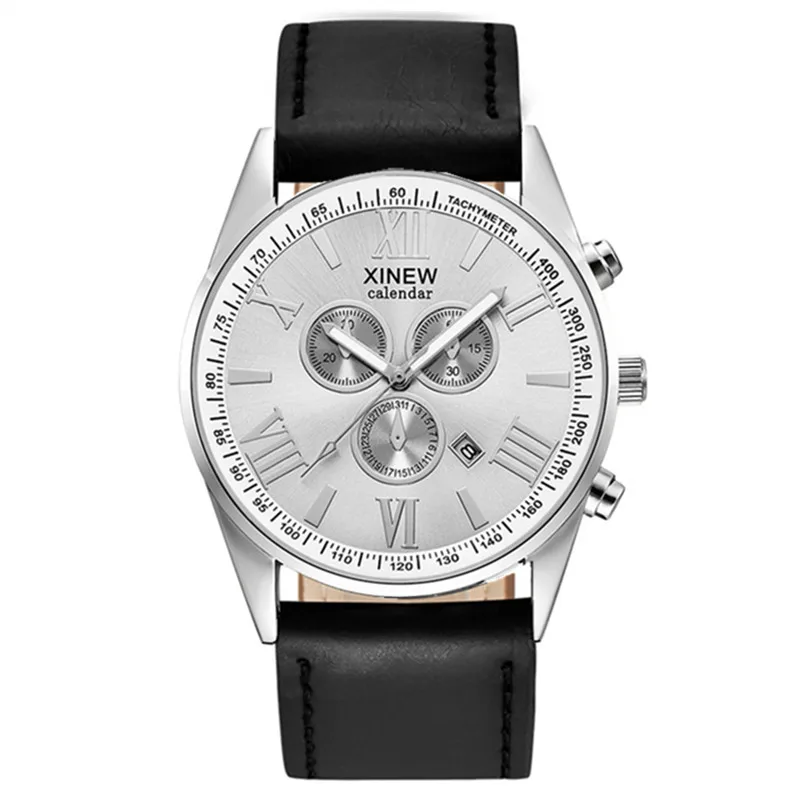 Original XINEW Brand Men Watches Boys Fashion Casual Leather Band Date Quartz Wrist Watch Black Montre Homme Reloj Hombre 2025