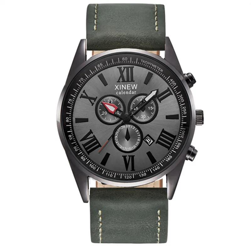 Original XINEW Brand Men Watches Boys Fashion Casual Leather Band Date Quartz Wrist Watch Black Montre Homme Reloj Hombre 2025