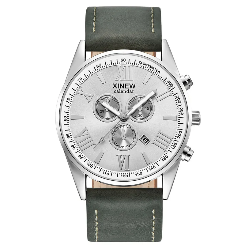 Original XINEW Brand Men Watches Boys Fashion Casual Leather Band Date Quartz Wrist Watch Black Montre Homme Reloj Hombre 2025