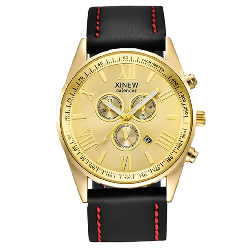 Original XINEW Brand Men Watches Boys Fashion Casual Leather Band Date Quartz Wrist Watch Black Montre Homme Reloj Hombre 2025