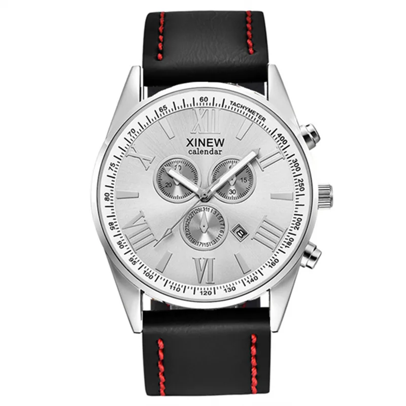 Original XINEW Brand Men Watches Boys Fashion Casual Leather Band Date Quartz Wrist Watch Black Montre Homme Reloj Hombre 2025