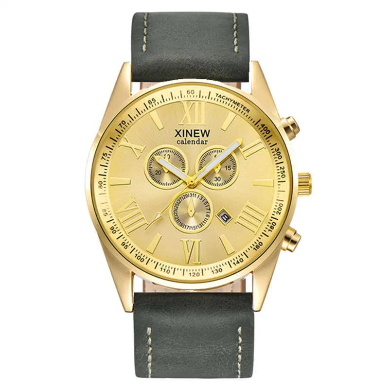 Original XINEW Brand Men Watches Boys Fashion Casual Leather Band Date Quartz Wrist Watch Black Montre Homme Reloj Hombre 2025