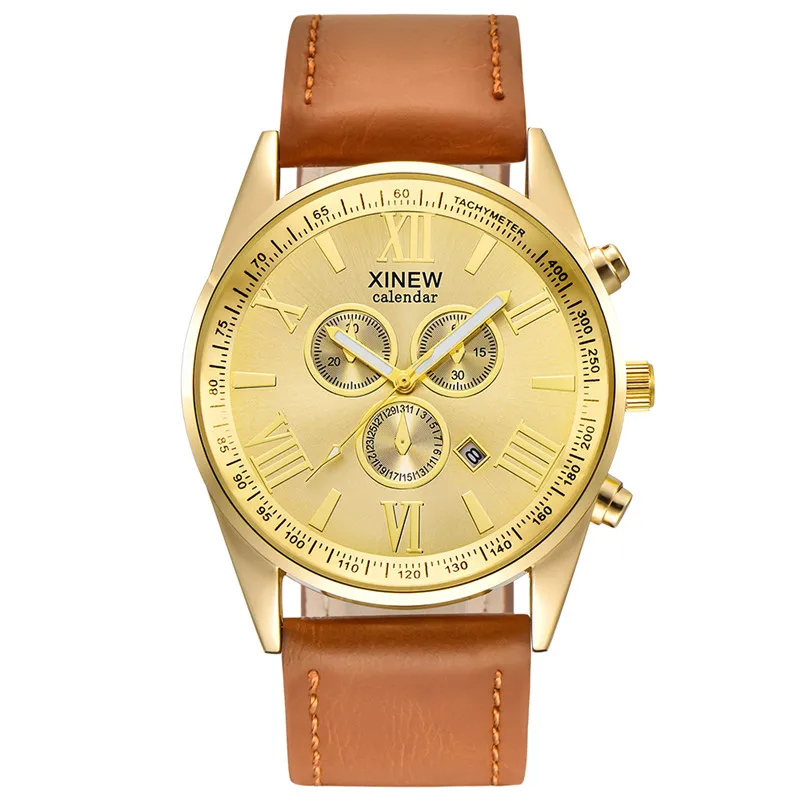 Original XINEW Brand Men Watches Boys Fashion Casual Leather Band Date Quartz Wrist Watch Black Montre Homme Reloj Hombre 2025