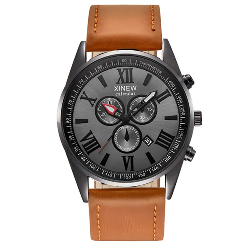 Original XINEW Brand Men Watches Boys Fashion Casual Leather Band Date Quartz Wrist Watch Black Montre Homme Reloj Hombre 2025