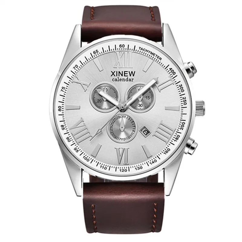 Original XINEW Brand Men Watches Boys Fashion Casual Leather Band Date Quartz Wrist Watch Black Montre Homme Reloj Hombre 2025