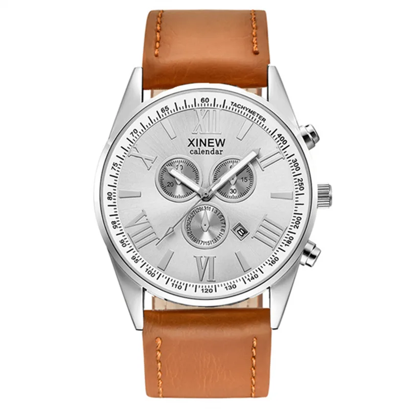 Original XINEW Brand Men Watches Boys Fashion Casual Leather Band Date Quartz Wrist Watch Black Montre Homme Reloj Hombre 2025