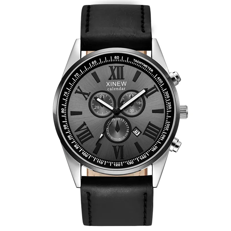 Original XINEW Brand Men Watches Boys Fashion Casual Leather Band Date Quartz Wrist Watch Black Montre Homme Reloj Hombre 2025