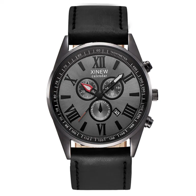 Original XINEW Brand Men Watches Boys Fashion Casual Leather Band Date Quartz Wrist Watch Black Montre Homme Reloj Hombre 2025