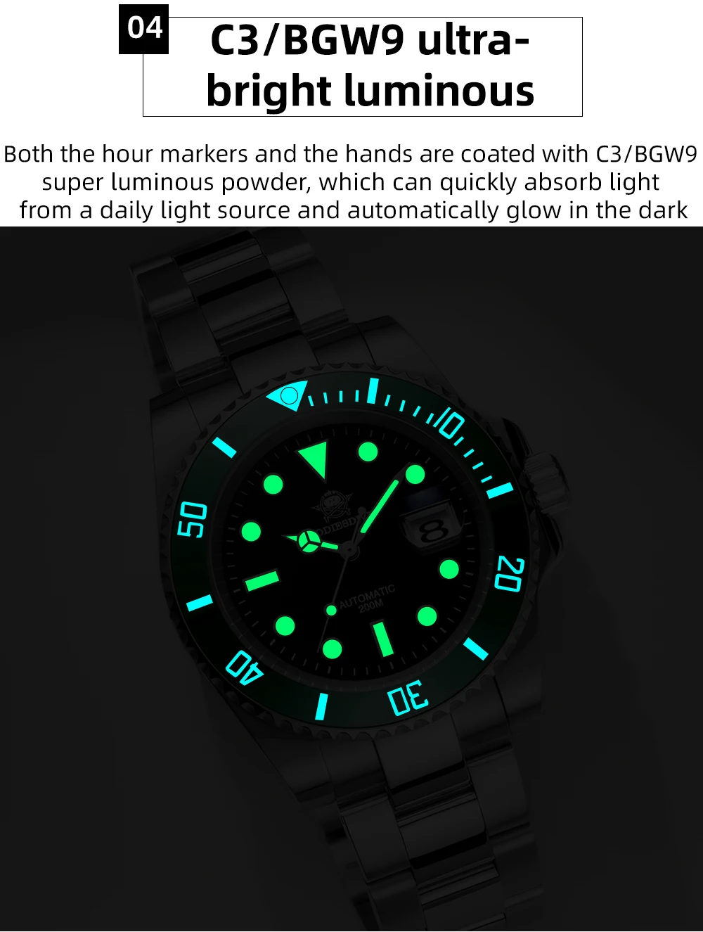 ADDIESDIVE Luxury Men's Automatic Watch 8215 Mechanical Watch BGW9 Luminous Sapphire Glass Diver's Watch Men Analog Watch AD2503