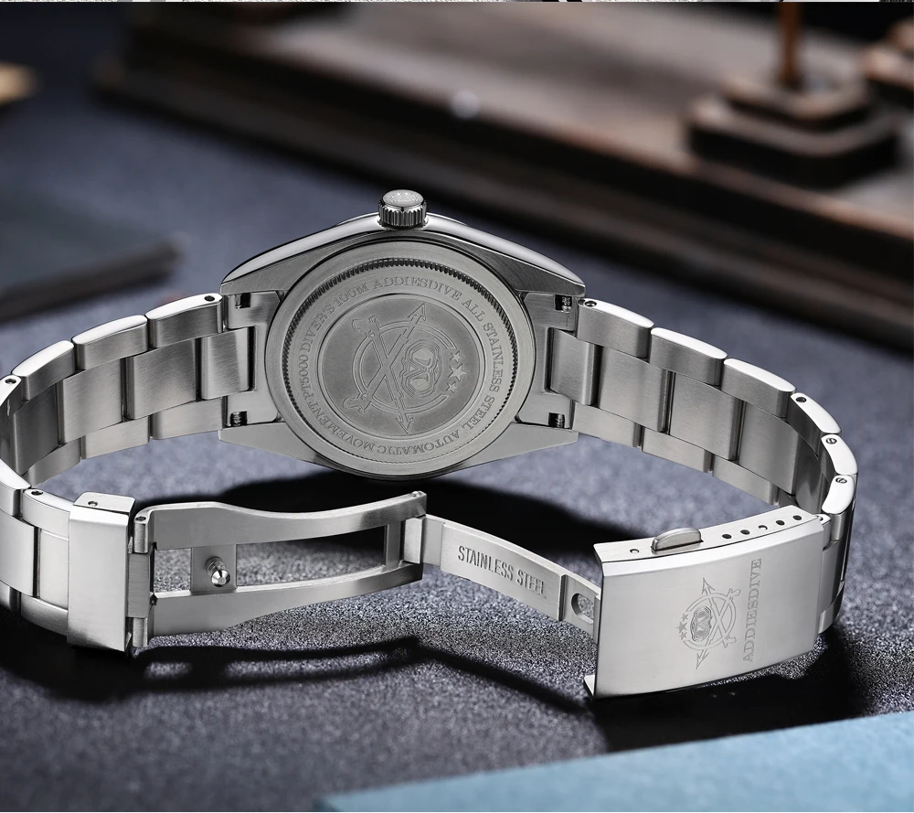 ADDIESDIVE Hot Sale AD2030 Without LOGO Watch Stainless Steel 100M Waterproof Quartz Watches 3D Sand Dial Men's Wristwatch Dress
