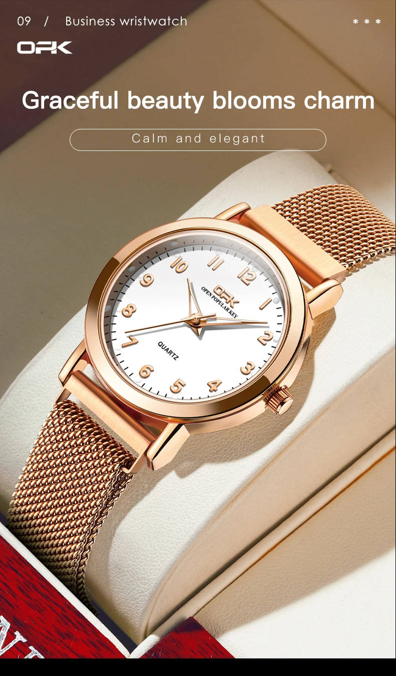 OPK 8115 Women's Watches Simple Fashion Oirginal Wristwatch for Female Stainless Steel Mesh Strap Waterproof Luminous Reloj